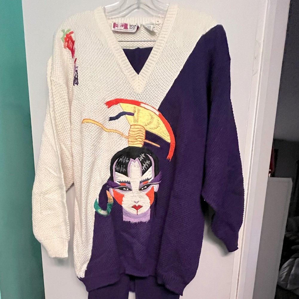 Vintage Kansai Yamamoto For Cygne Design Ltd. Embroid. Top Leggings Women’s Sz M